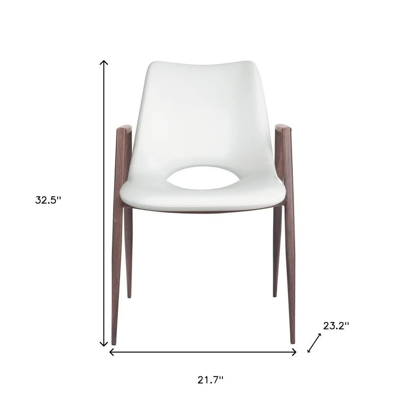 Set of Two White and Brown Upholstered Faux Leather Open Back Dining Arm Chairs Homeroots Kitchen & Dining