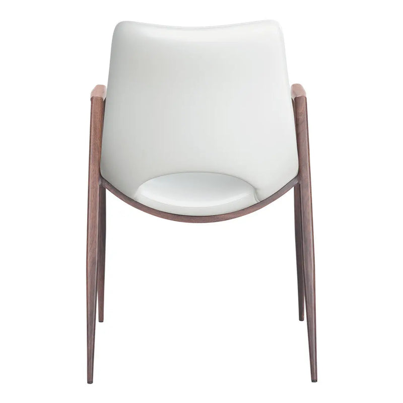 Set of Two White and Brown Upholstered Faux Leather Open Back Dining Arm Chairs Homeroots Kitchen & Dining