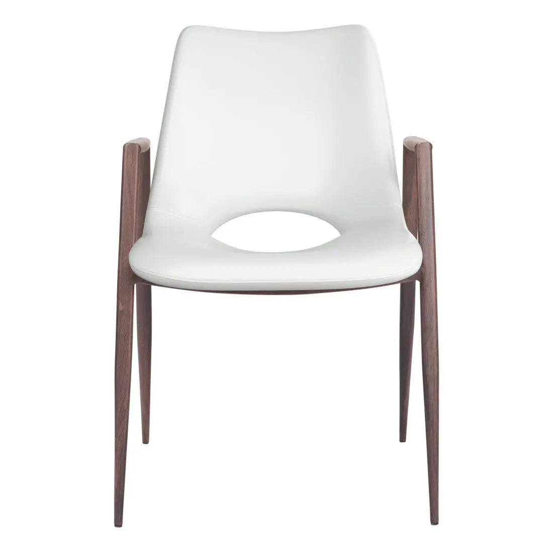 Set of Two White and Brown Upholstered Faux Leather Open Back Dining Arm Chairs Homeroots Kitchen & Dining