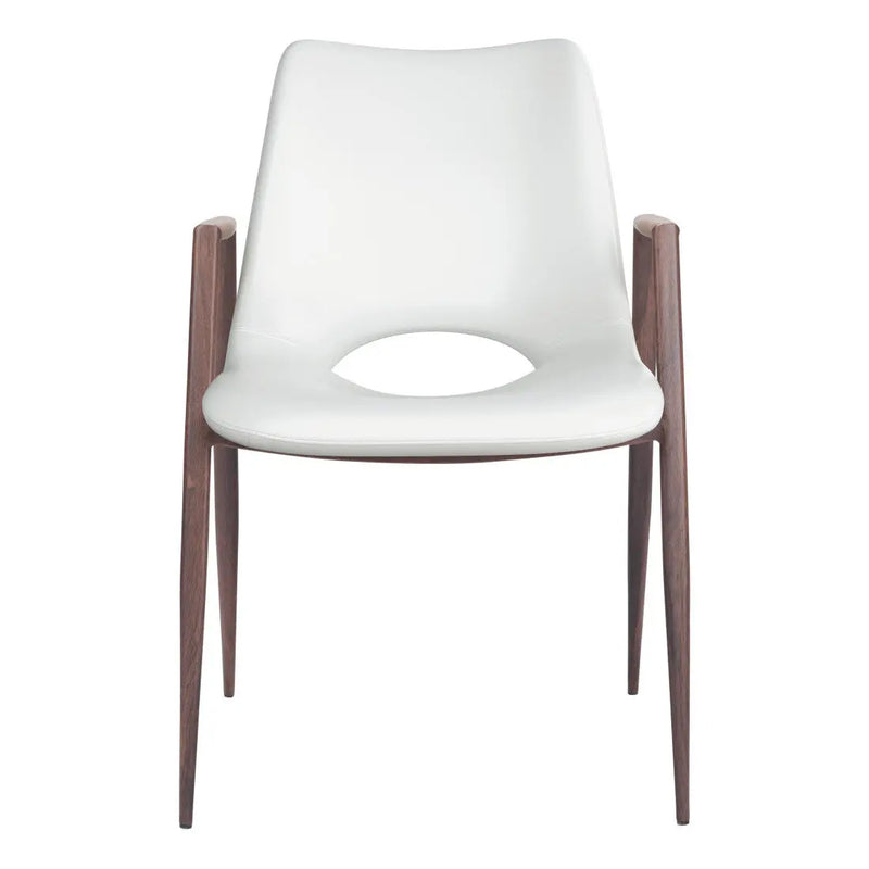 Set of Two White and Brown Upholstered Faux Leather Open Back Dining Arm Chairs Homeroots Kitchen & Dining