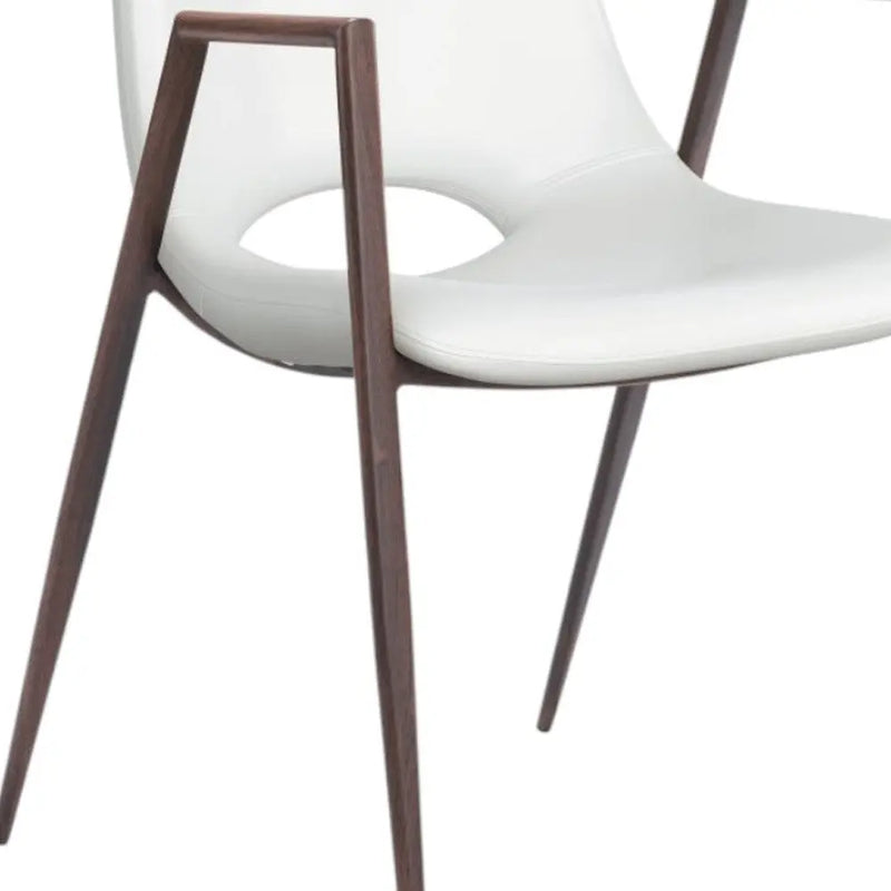 Set of Two White and Brown Upholstered Faux Leather Open Back Dining Arm Chairs Homeroots Kitchen & Dining