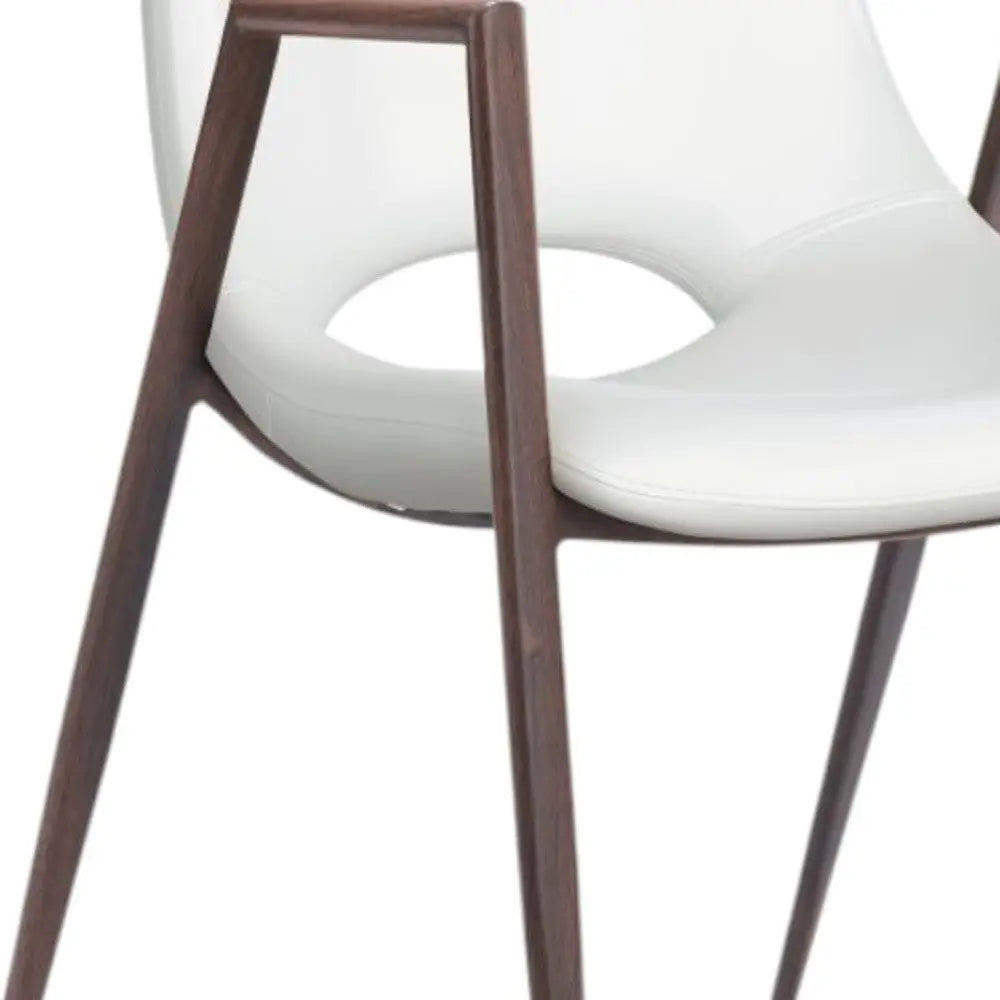Set of Two White and Brown Upholstered Faux Leather Open Back Dining Arm Chairs Homeroots Kitchen & Dining