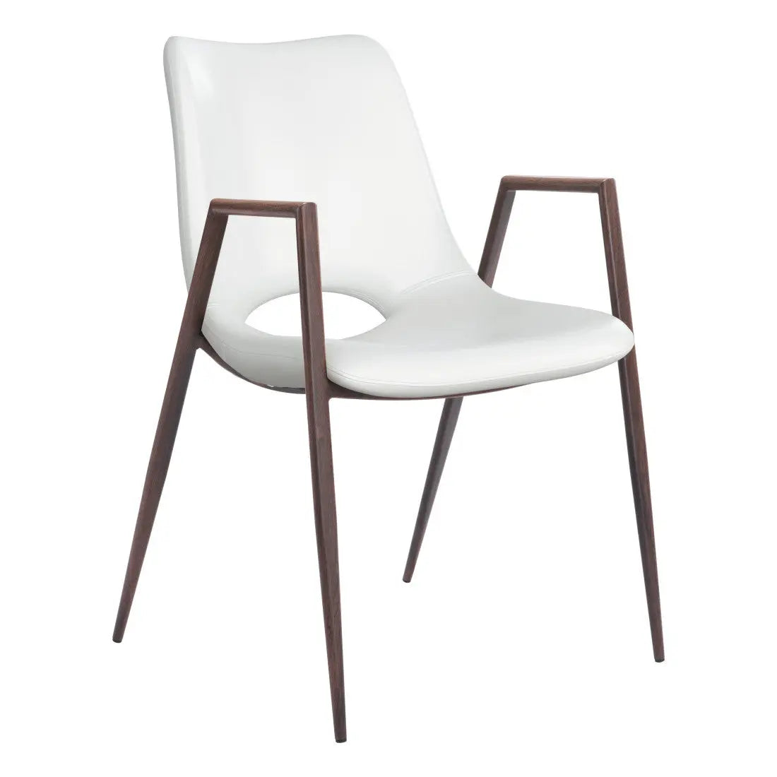 Set of Two White and Brown Upholstered Faux Leather Open Back Dining Arm Chairs Homeroots Kitchen & Dining