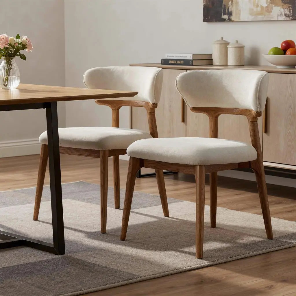Set of Two White and Brown Upholstery Open Back Dining Side Chairs Homeroots Kitchen & Dining