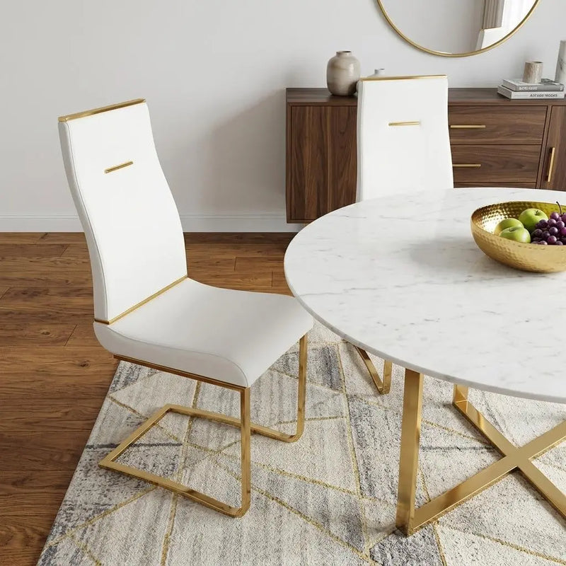 Set of Two White and Gold Faux Leather Dining Side Chairs Homeroots Kitchen & Dining