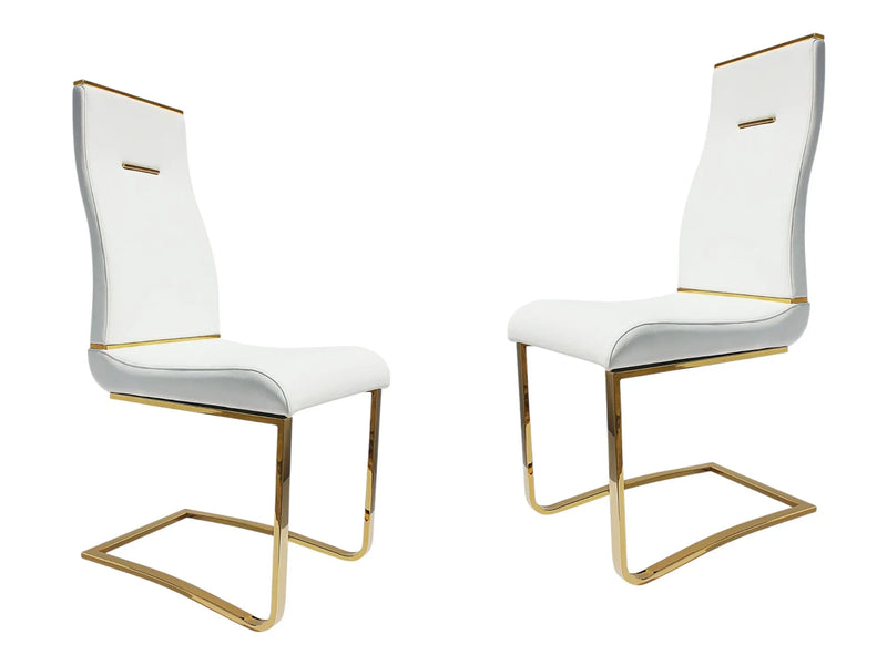 Set of Two White and Gold Faux Leather Dining Side Chairs Homeroots Kitchen & Dining
