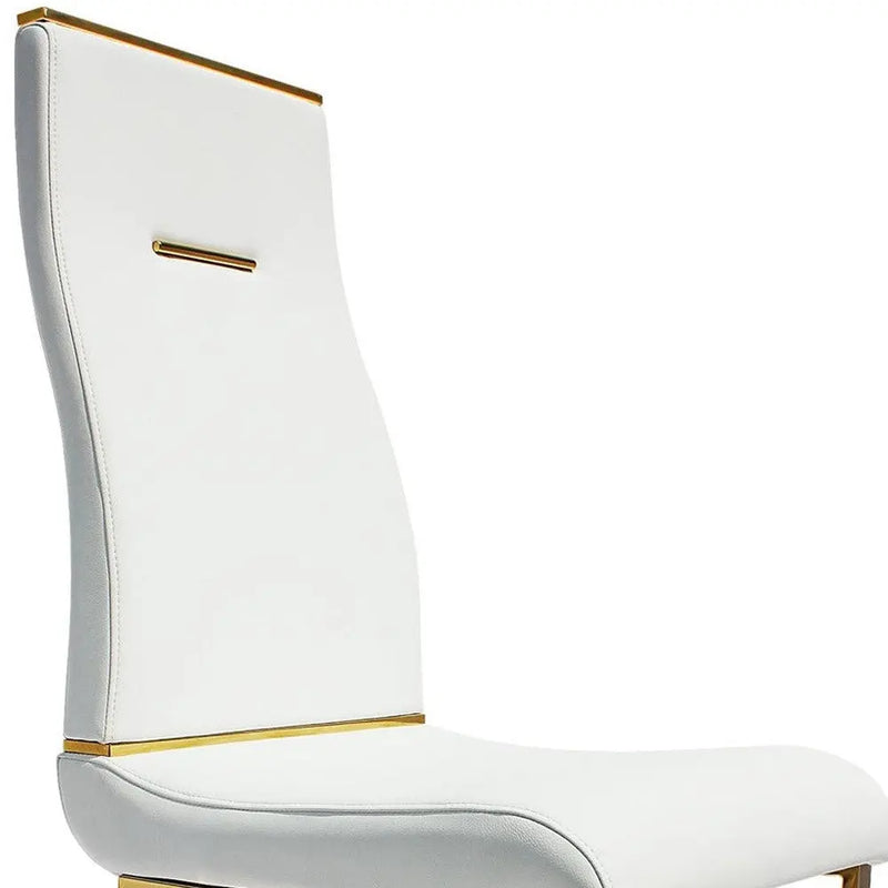 Set of Two White and Gold Faux Leather Dining Side Chairs Homeroots Kitchen & Dining