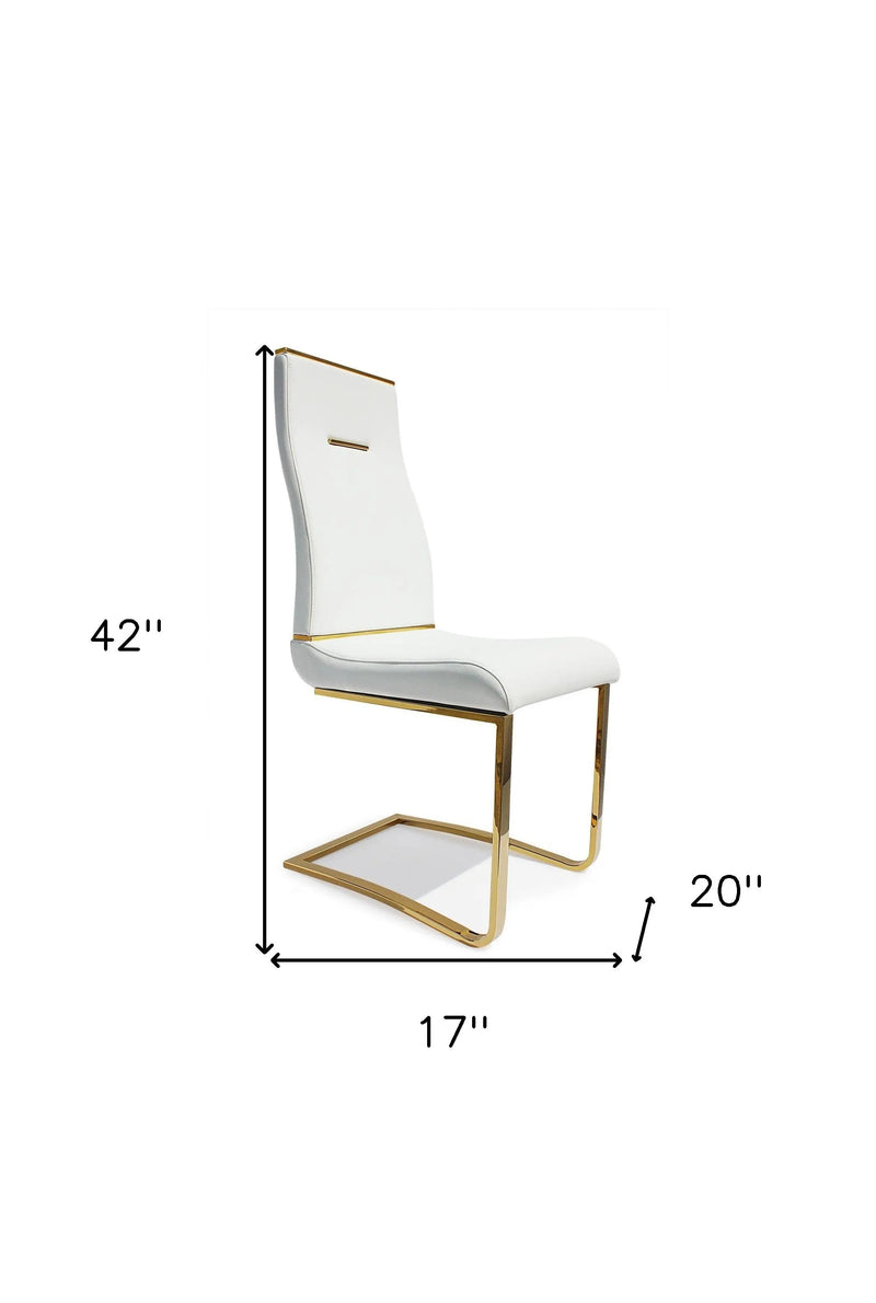 Set of Two White and Gold Faux Leather Dining Side Chairs Homeroots Kitchen & Dining