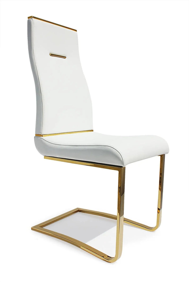 Set of Two White and Gold Faux Leather Dining Side Chairs Homeroots Kitchen & Dining