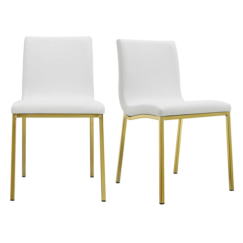 Set of Two White and Gold Upholstered Leather Dining Side Chairs Homeroots Kitchen & Dining