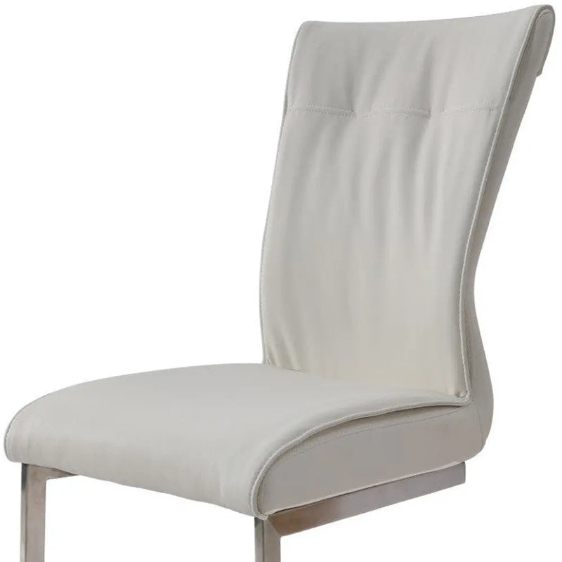 Set of Two White and Silver Faux Leather Dining Side Chairs Homeroots Kitchen & Dining