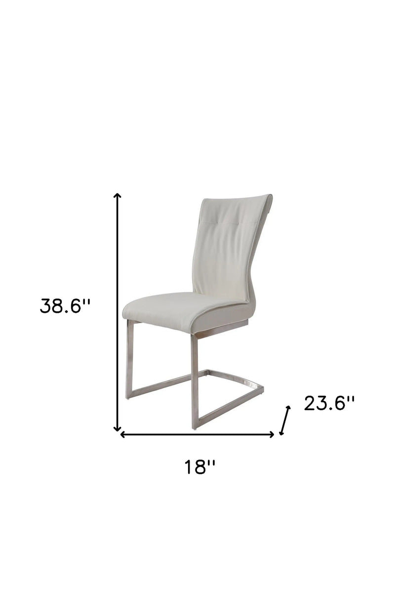 Set of Two White and Silver Faux Leather Dining Side Chairs Homeroots Kitchen & Dining