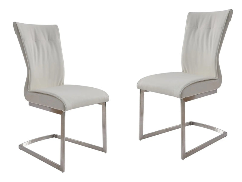 Set of Two White and Silver Faux Leather Dining Side Chairs Homeroots Kitchen & Dining