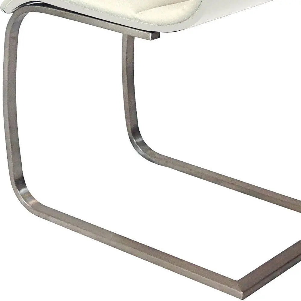 Set of Two White and Silver Faux Leather Dining Side Chairs Homeroots Kitchen & Dining