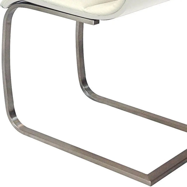 Set of Two White and Silver Faux Leather Dining Side Chairs Homeroots Kitchen & Dining