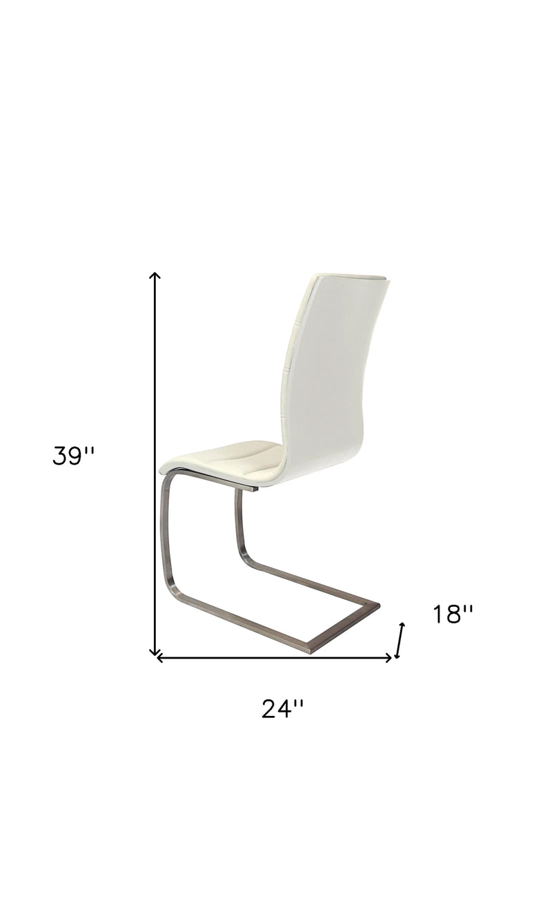 Set of Two White and Silver Faux Leather Dining Side Chairs Homeroots Kitchen & Dining