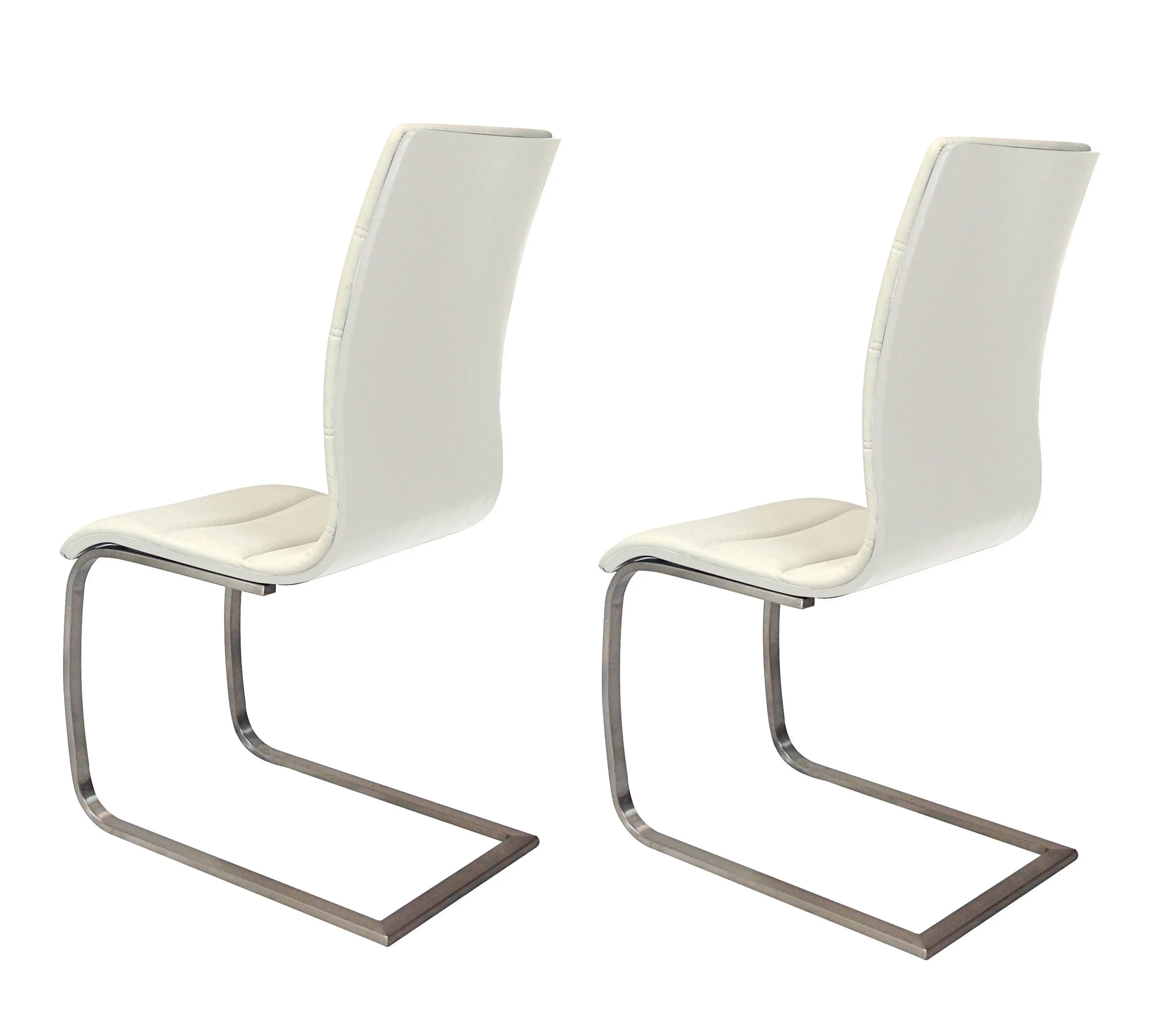 Set of Two White and Silver Faux Leather Dining Side Chairs Homeroots Kitchen & Dining