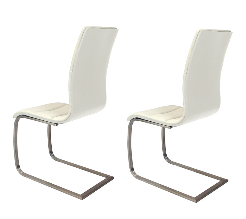 Set of Two White and Silver Faux Leather Dining Side Chairs Homeroots Kitchen & Dining