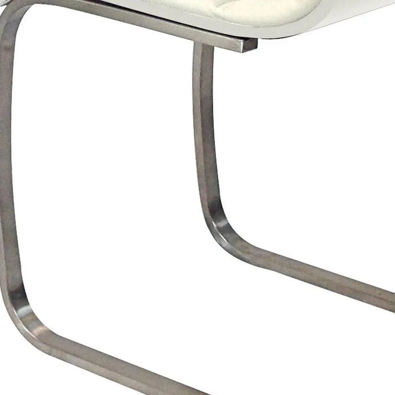 Set of Two White and Silver Faux Leather Dining Side Chairs Homeroots Kitchen & Dining