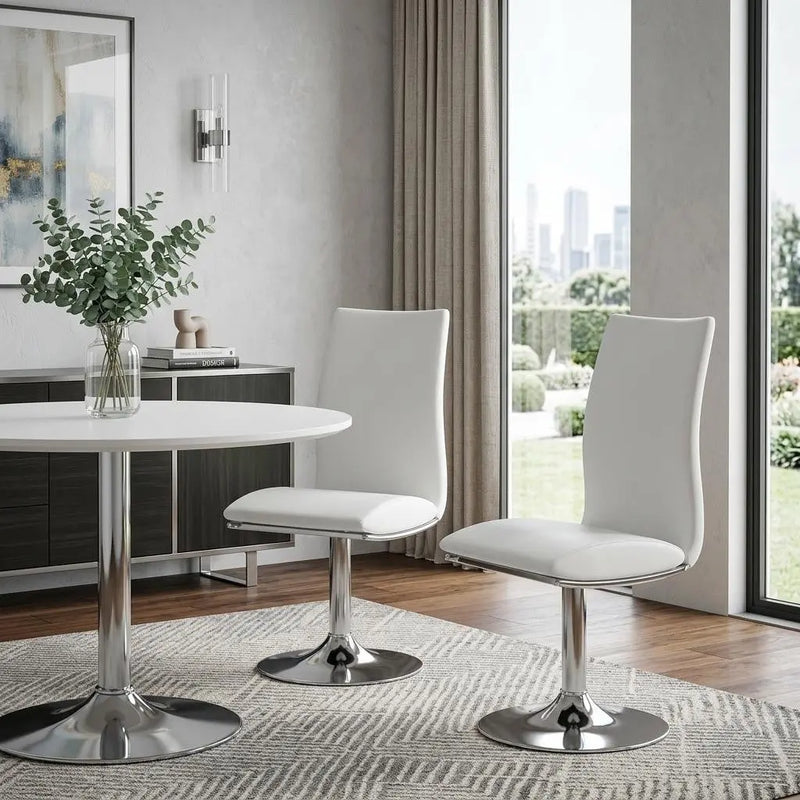 Set of Two White and Silver Faux Leather Dining Side Chairs Homeroots Kitchen & Dining