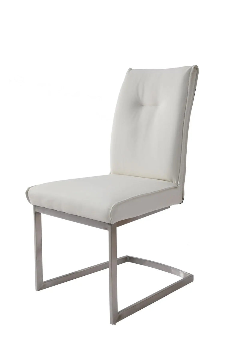 Set of Two White and Silver Faux Leather Dining Side Chairs Homeroots Kitchen & Dining