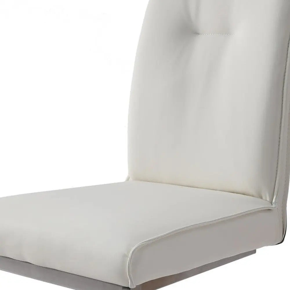 Set of Two White and Silver Faux Leather Dining Side Chairs Homeroots Kitchen & Dining