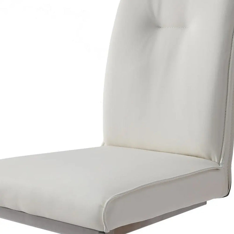 Set of Two White and Silver Faux Leather Dining Side Chairs Homeroots Kitchen & Dining