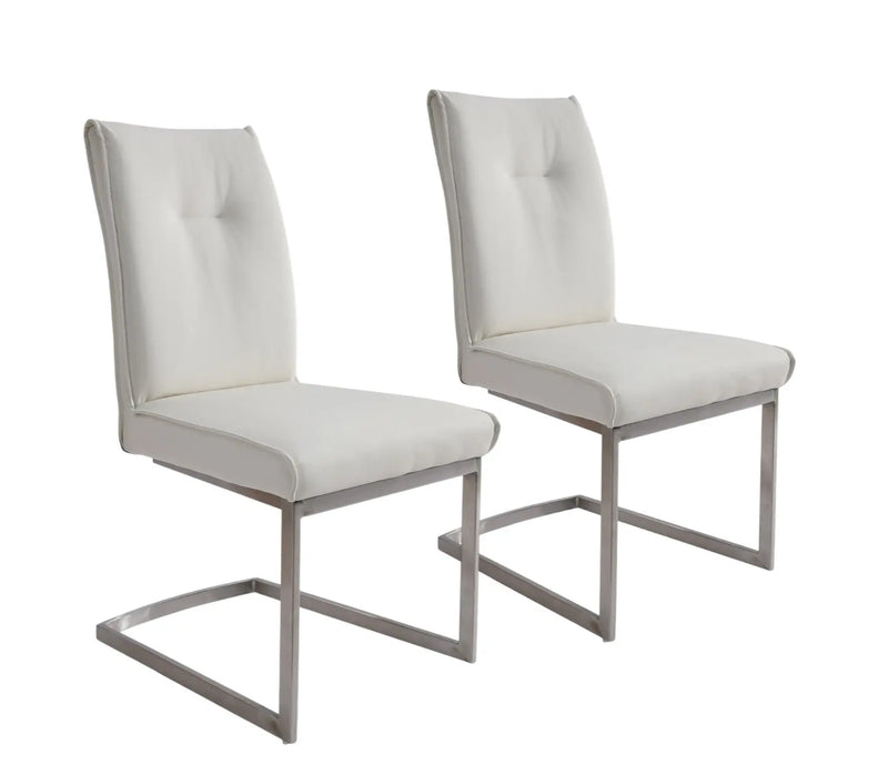 Set of Two White and Silver Faux Leather Dining Side Chairs Homeroots Kitchen & Dining