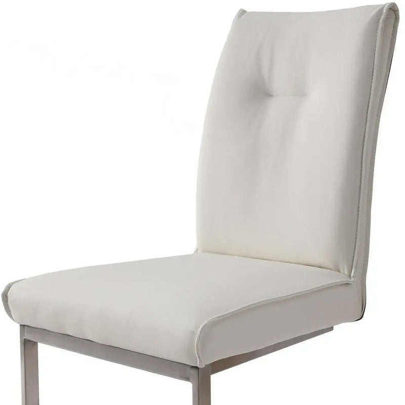 Set of Two White and Silver Faux Leather Dining Side Chairs Homeroots Kitchen & Dining