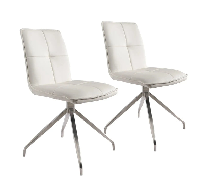 Set of Two White and Silver Faux Leather Swivel Dining Side Chairs Homeroots Kitchen & Dining