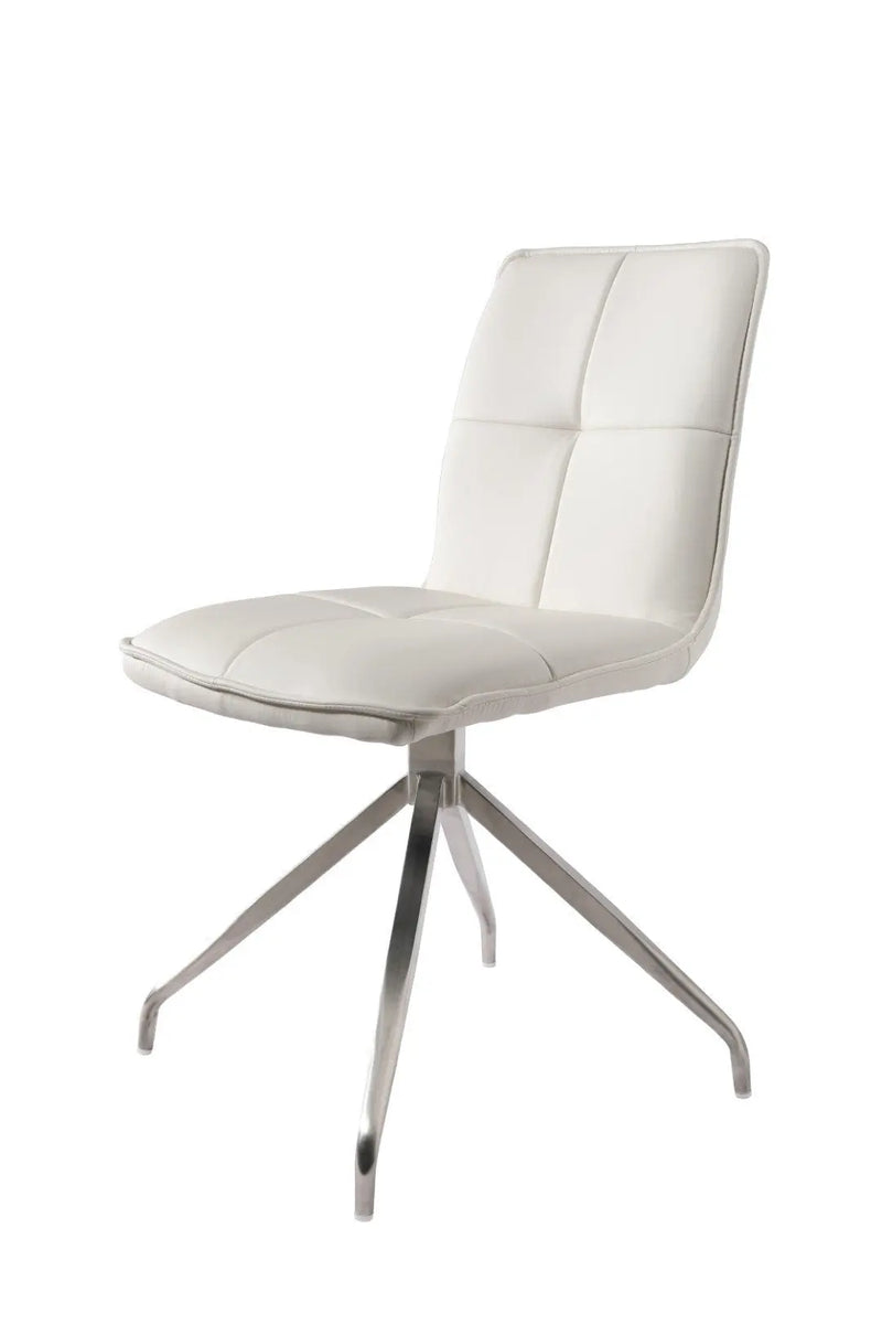 Set of Two White and Silver Faux Leather Swivel Dining Side Chairs Homeroots Kitchen & Dining