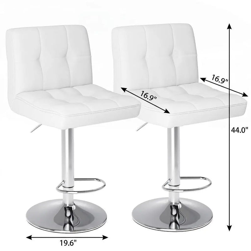 Set of Two White and Silver Faux Leather and Aluminum Adjustable Height Swivel Bar Chairs Homeroots Living Room
