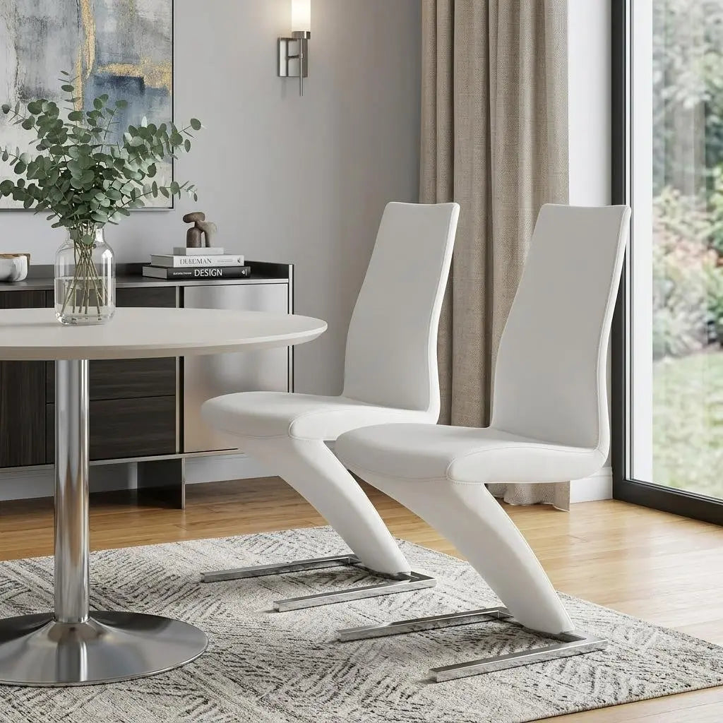 Set of Two White and Silver Slipcovered Faux Leather Dining Side Chairs Homeroots Kitchen & Dining