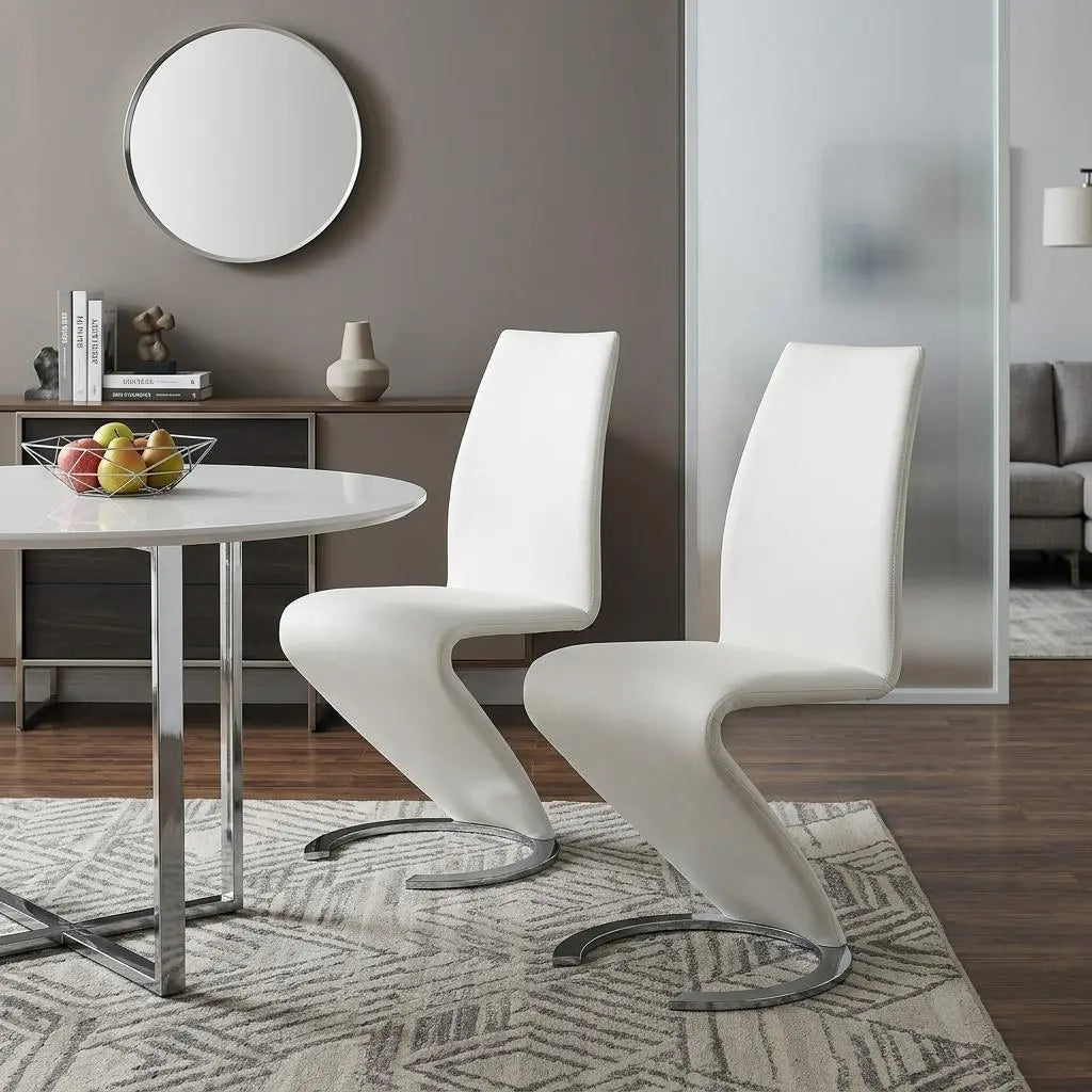 Set of Two White and Silver Upholstered Faux Leather Dining Parsons Chairs Homeroots Kitchen & Dining
