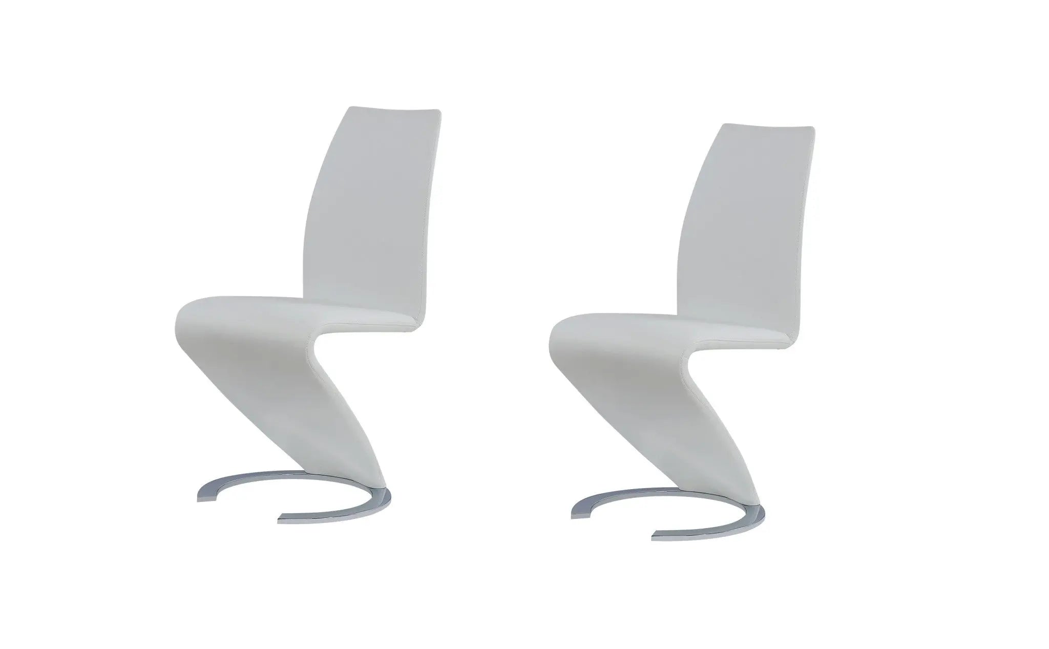 Set of Two White and Silver Upholstered Faux Leather Dining Parsons Chairs Homeroots Kitchen & Dining