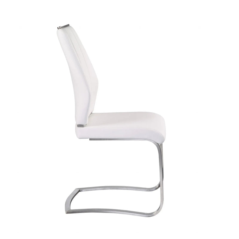 Set of Two White and Silver Upholstered Leather Dining Side Chairs Homeroots Kitchen & Dining