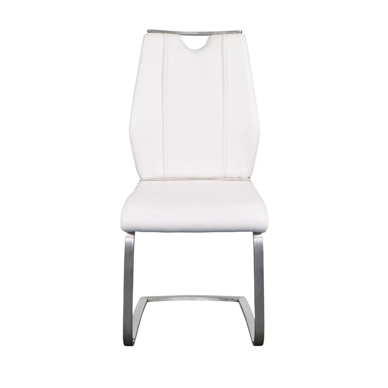 Set of Two White and Silver Upholstered Leather Dining Side Chairs Homeroots Kitchen & Dining