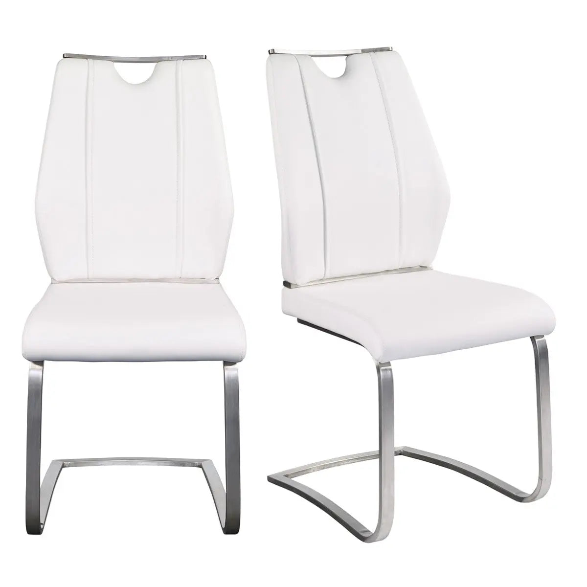 Set of Two White and Silver Upholstered Leather Dining Side Chairs Homeroots Kitchen & Dining