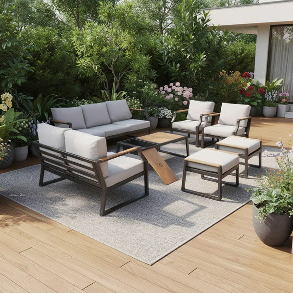 Seven Piece Black Metal Sofa Seating Group With Table Homeroots Outdoor