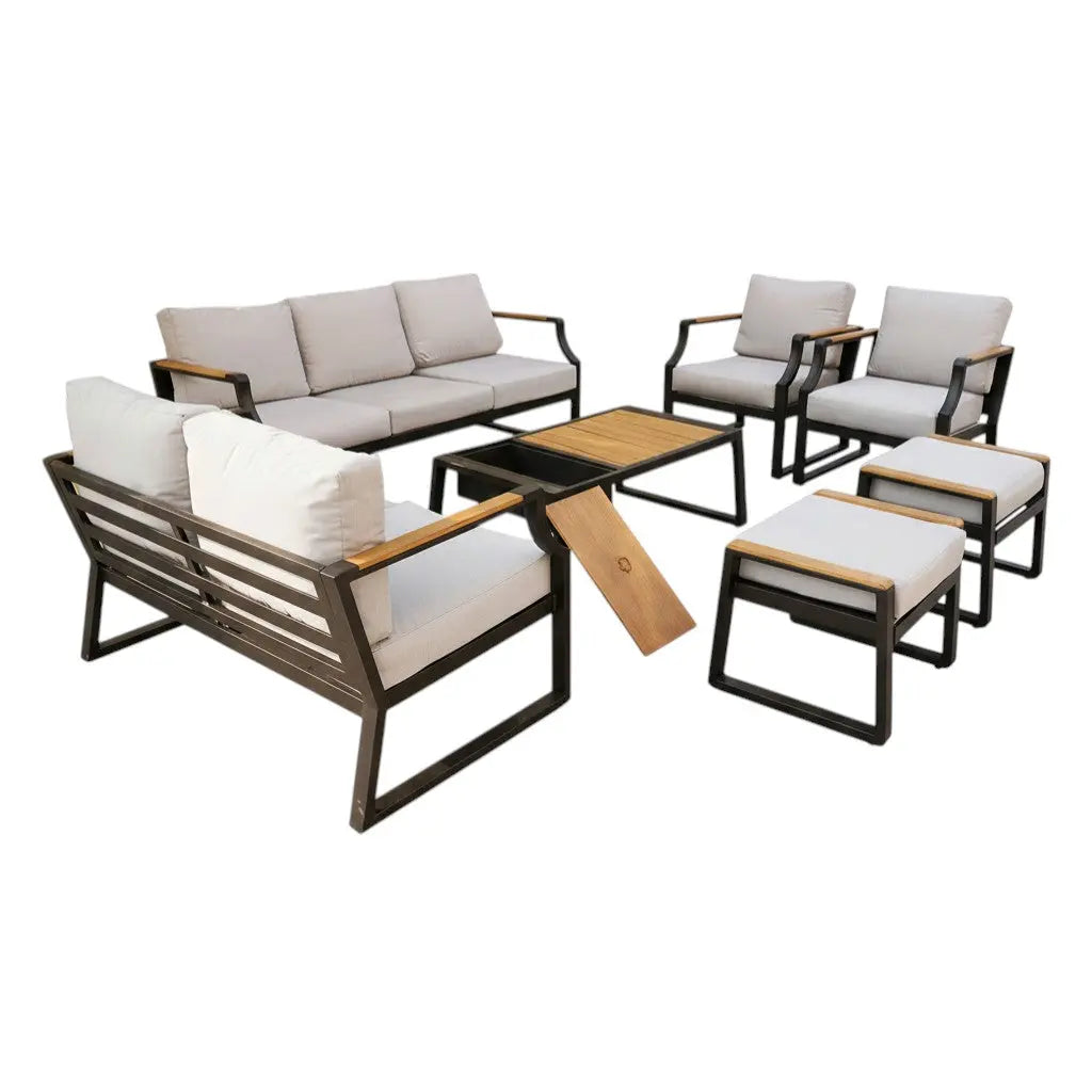 Seven Piece Black Metal Sofa Seating Group With Table Homeroots Outdoor
