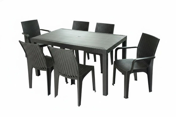 Seven Piece Brown Plastic Outdoor Patio Set With Table Homeroots Outdoor