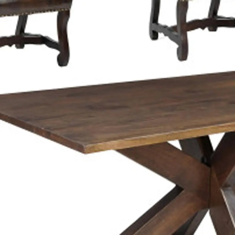 Seven Piece Brown Solid Wood Dining Set with Six Chairs - GreatEagleInc
