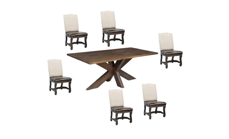 Seven Piece Brown Solid Wood Dining Set with Six Chairs - GreatEagleInc