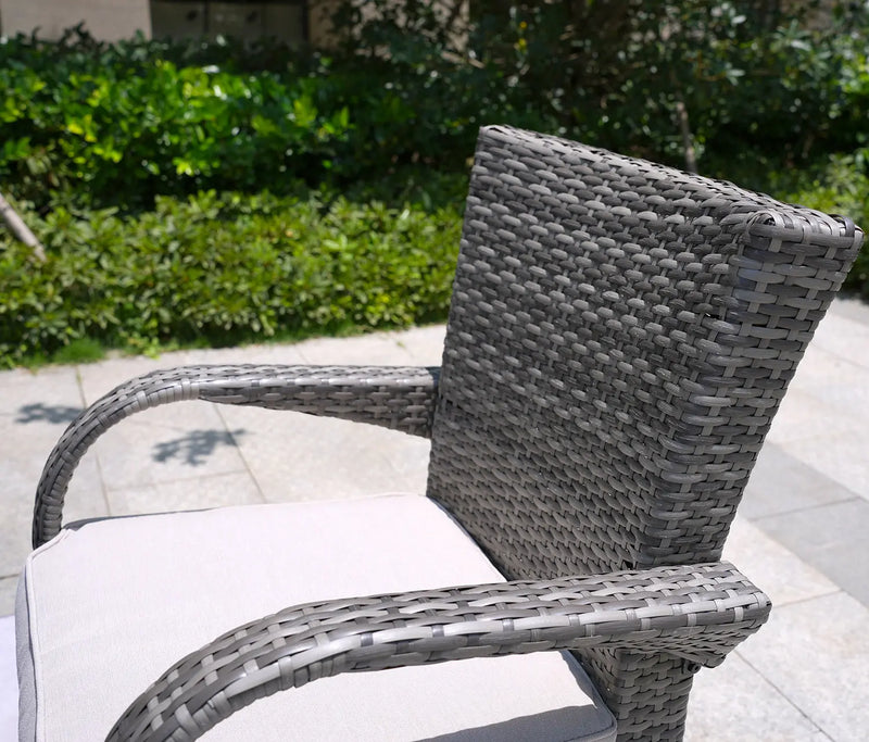 Seven Piece Gray and Beige Wicker Multiple Chairs Seating Group With Fire Pit And Table Homeroots Outdoor