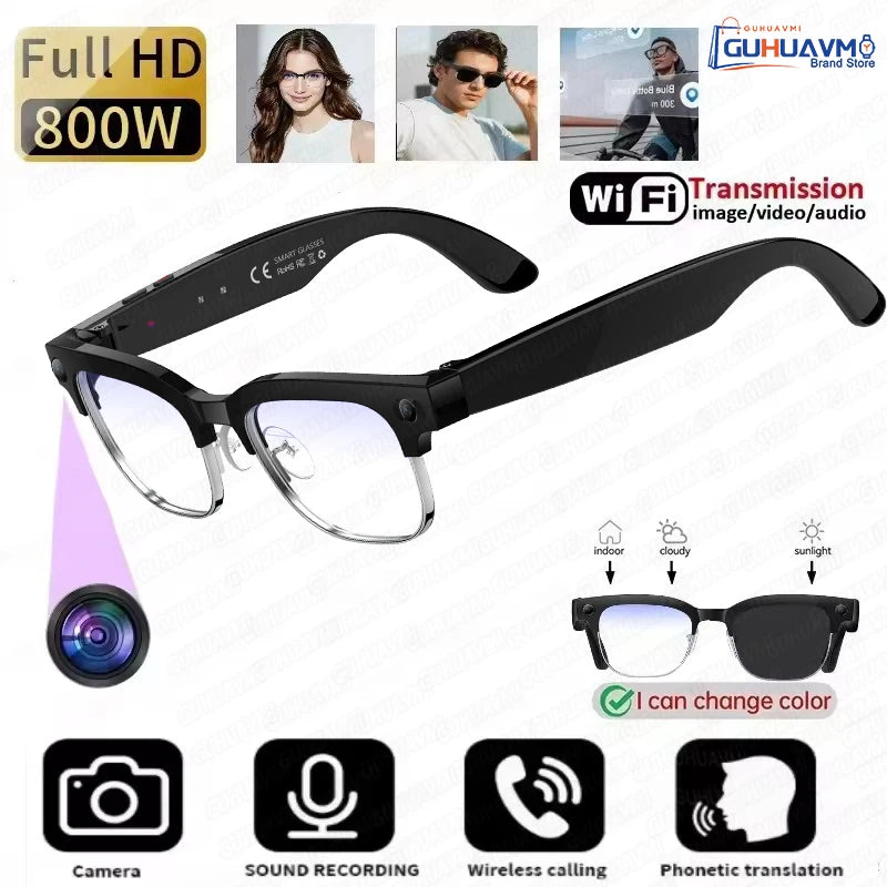 AI Smart Glasses with 800W Pixel Camera Photo Video Recording 120+Language Translation Sunglasses Men Women 2026 New Year's Gift Play blue light