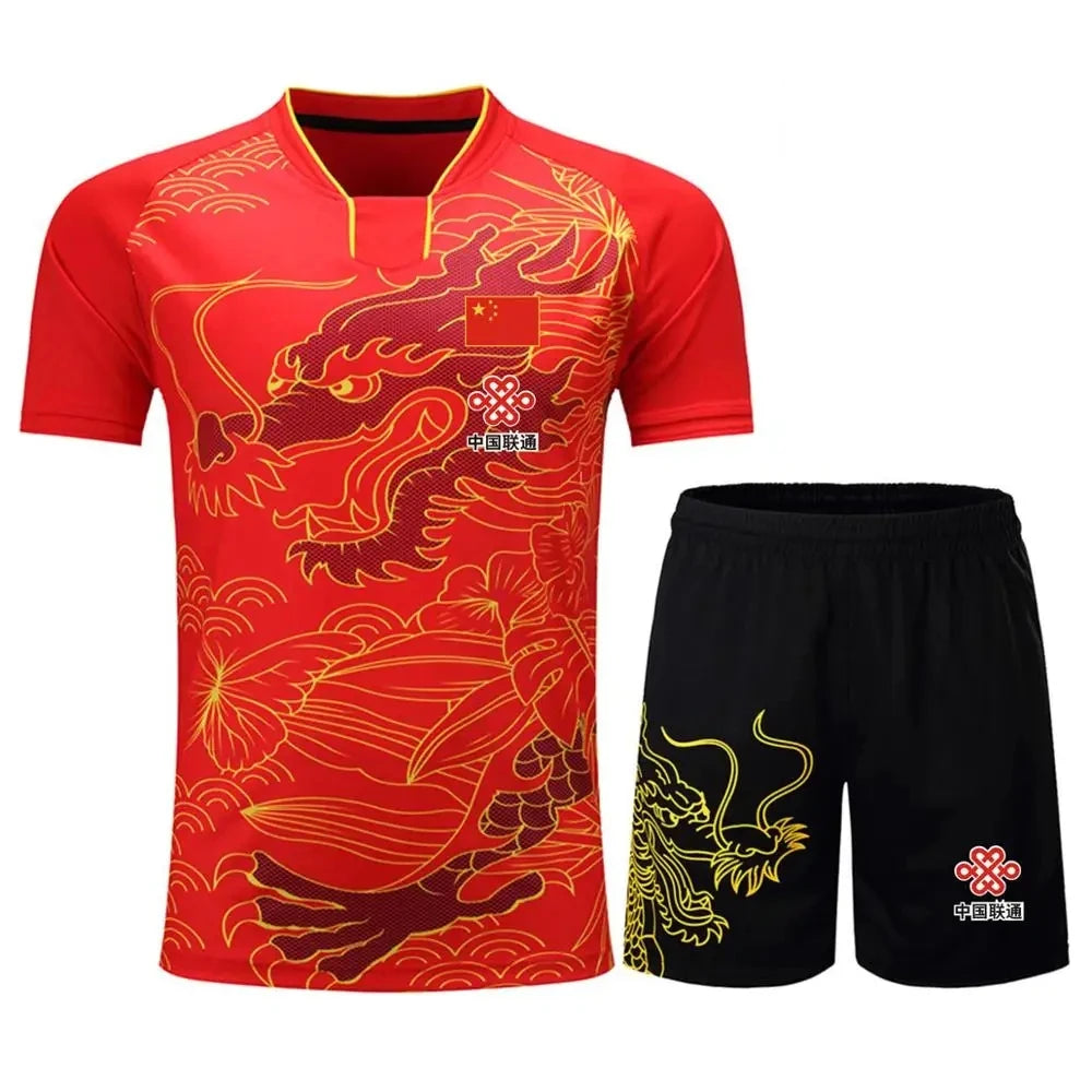 NEW Sports CHINA Dragon Table Tennis Jerseys Shorts Men Women Child Kids Ping Pong Jersey Table Tennis Shirt Sets Sport Shirts Flag Red 1 SET