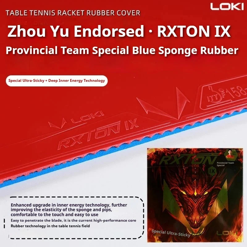 LOKI RXTON 9 Provincial Team Table Tennis Rubber Sheet Sticky Pips-in RXTON IX Rubber with 2.1mm Blue Sponge ITTF Approved…