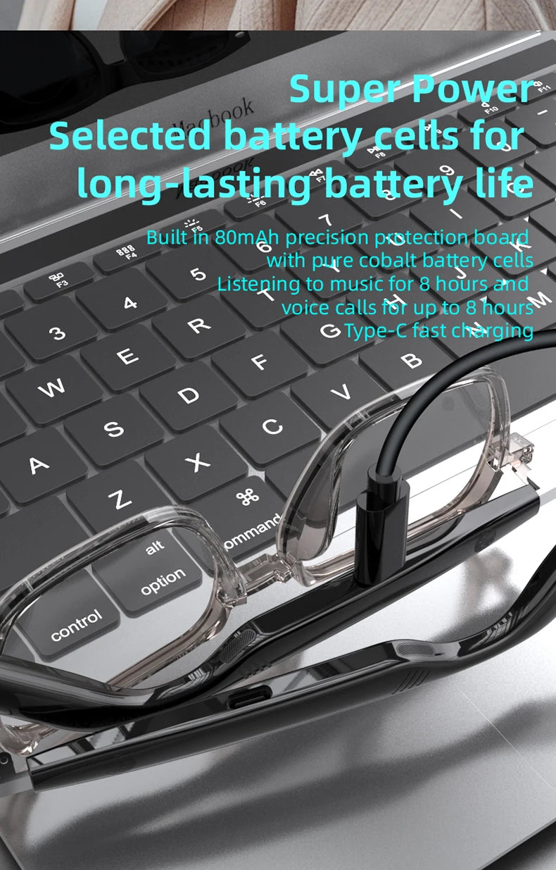 SG22 Transparent Smart Glasses With Bluetooth 5.4 Open-Ear Audio, Voice Assistant, Type-C Charging, Lightweight And Comfortable