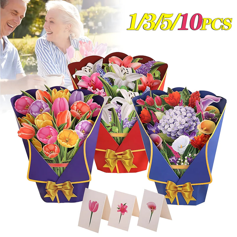 1/3/5/10PCS Paper Flower Bouquet Card 3D Pops-up Bouquet Forever Paper Hand Bouquet Valentine's Day Gift Mother's Day Cards