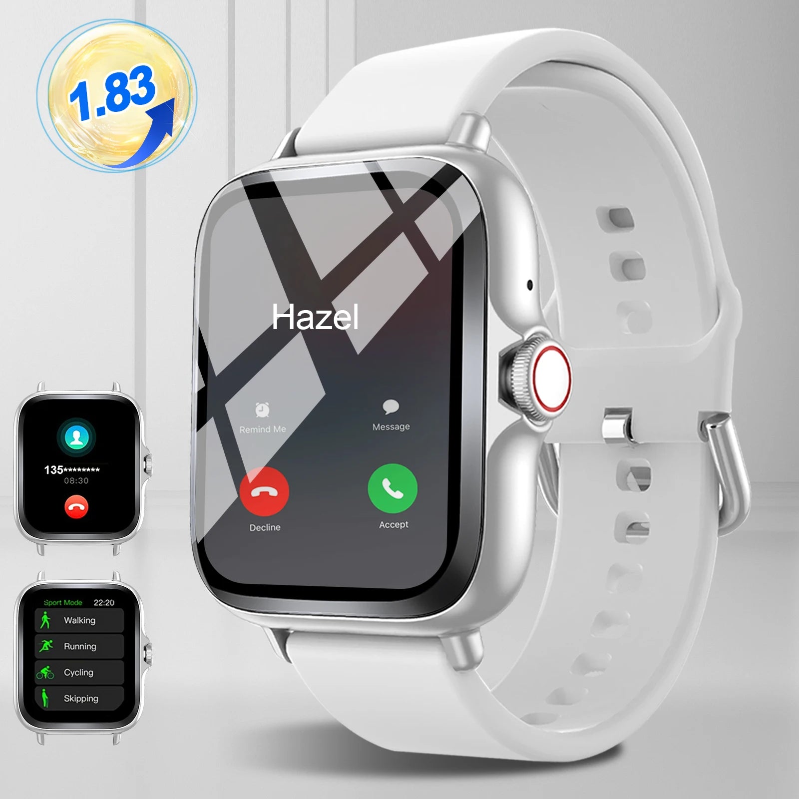 Smart watch with full touch screen, call, message reminder, music control and other functions, compatible with iPhone/android mo full Silver
